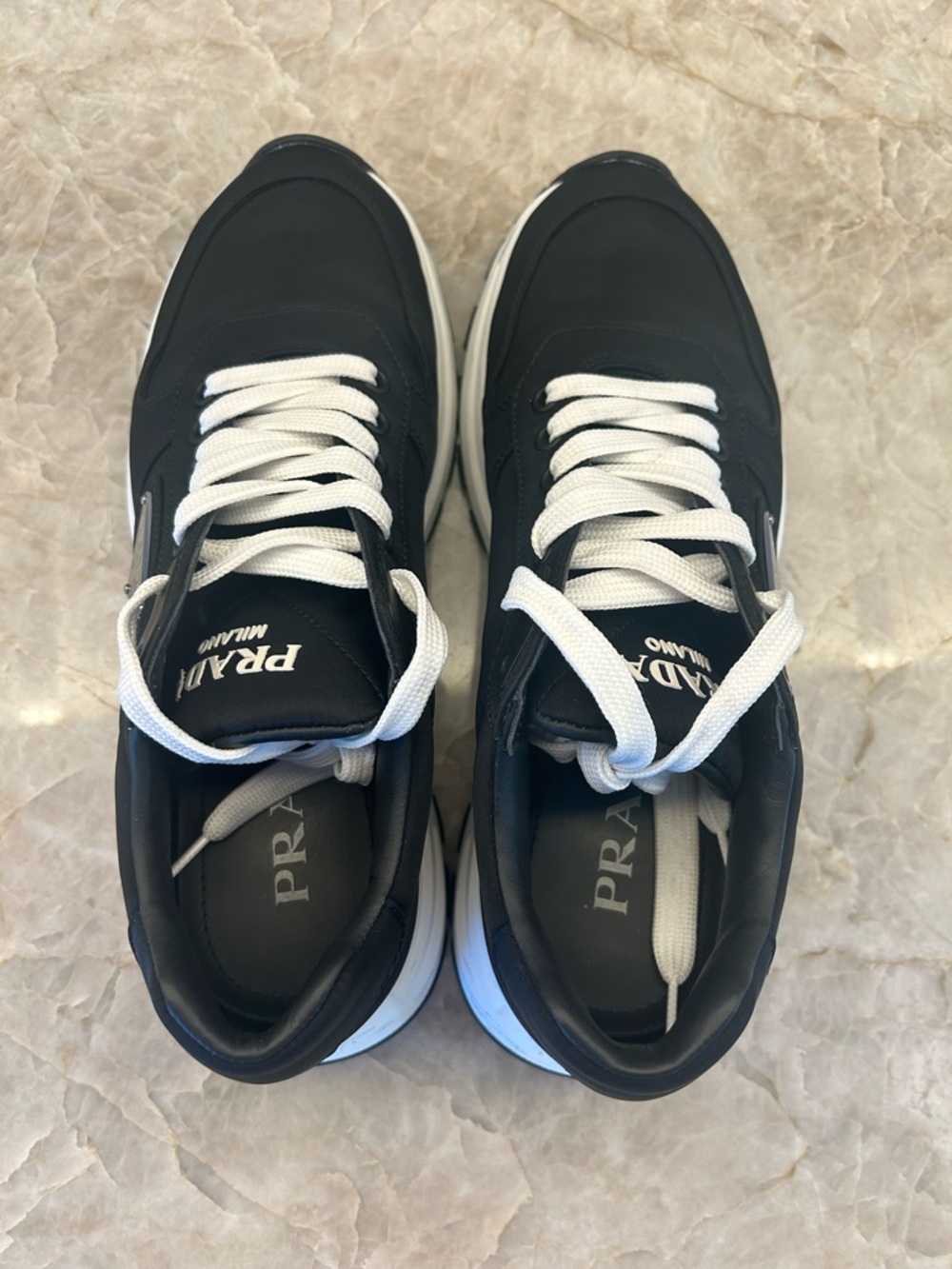 Prada Black and White Men’s Milano Runner Sneakers with Logo Patch - Picture 7 of 16